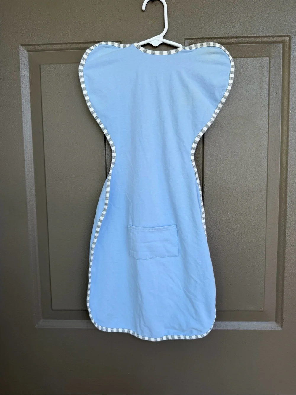 Love to Dream Light Blue Winged Swaddle Sleep Sack with Gray Stripe Trim NB